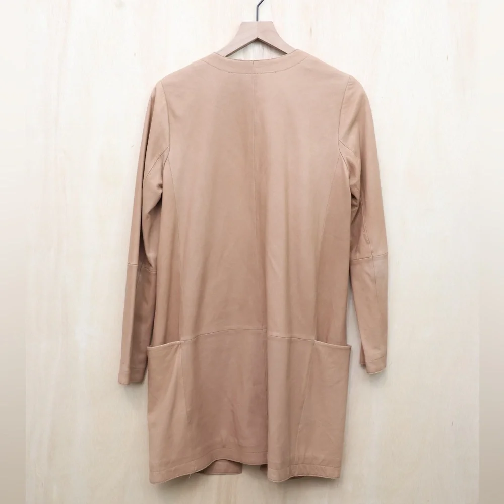 VINCE Genuine Leather Lightweight Open Front Collarless‎ Coat Jacket Tan 6